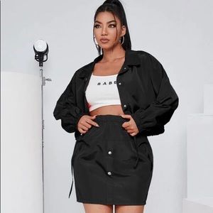 Plus drop shoulder drawstring windbreaker skirt set 4X SHEIN